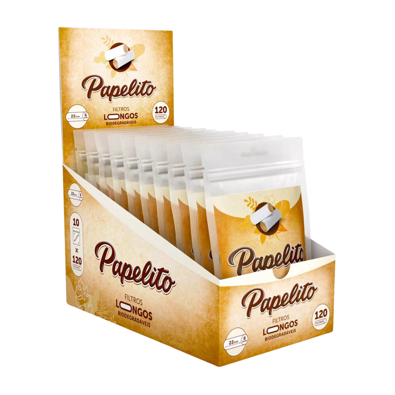 Display de Filtro Papelito Biodegradável Longo Com 10 Pacotes